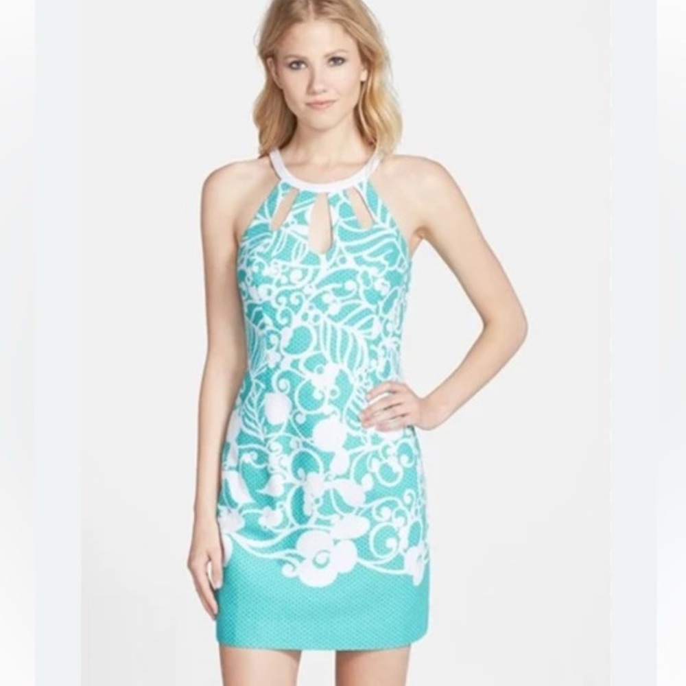 Lilly Pulitzer Pearl Shift in Shorely Blue Pick Up Lines Floral Halter Dress